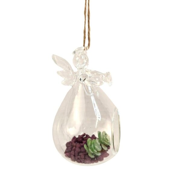 Blown Glass Angel Ornaments Holding a heart Set Of 2 Plant or Candle Holder Chri - Picture 7 of 11